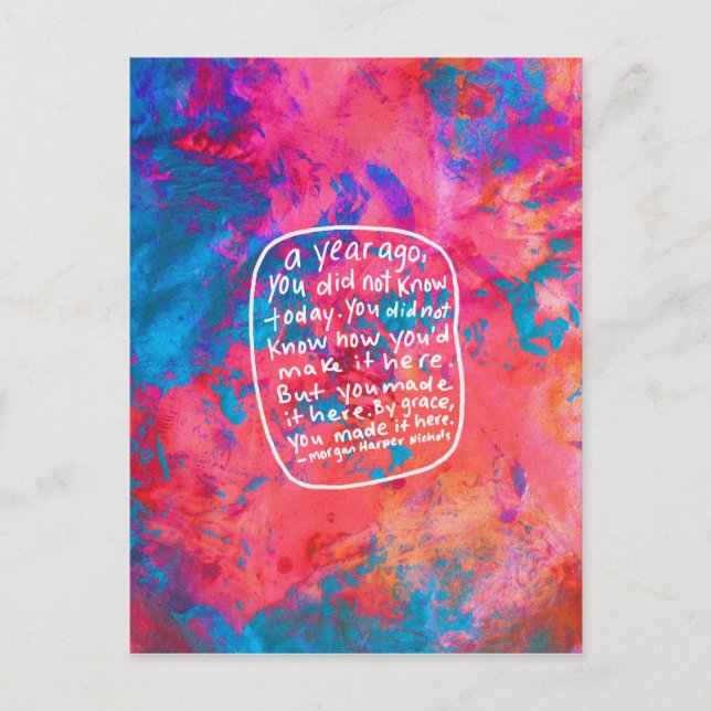 Encouragement postcard quote abstract art pink (Front)