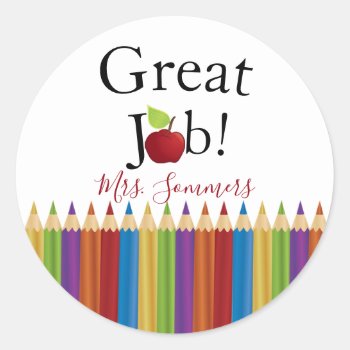Encouragement Sticker| Teacher's Name Classic Round Sticker by chandraws at Zazzle
