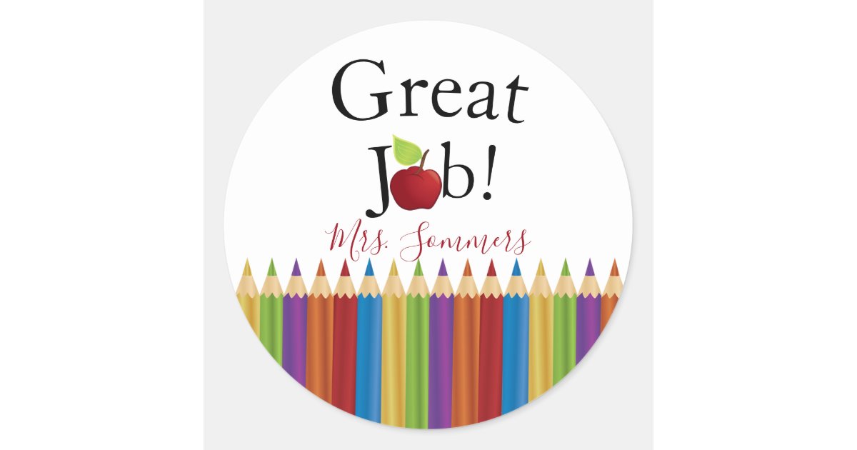 Great Work or Job Teacher Student School Bee Apple Classic Round Sticker, Zazzle