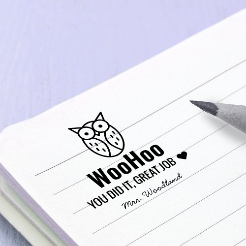 Encouragement WooHoo Owl Personalized Teachers Self_inking Stamp