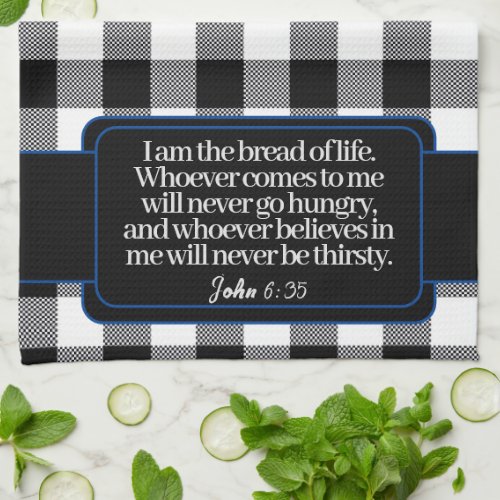 Encouraging Bible Verse Black And White Plaid Kitchen Towel