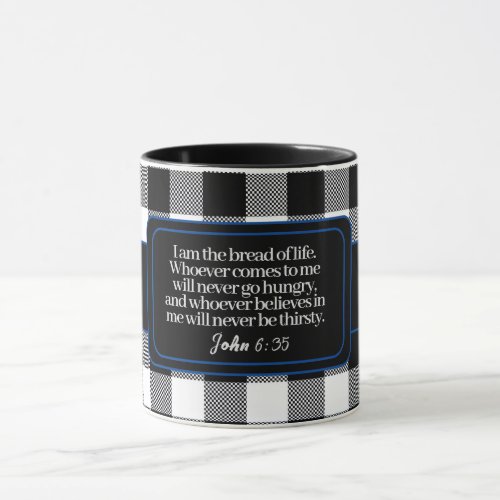 Encouraging Bible Verse Black And White Plaid Mug