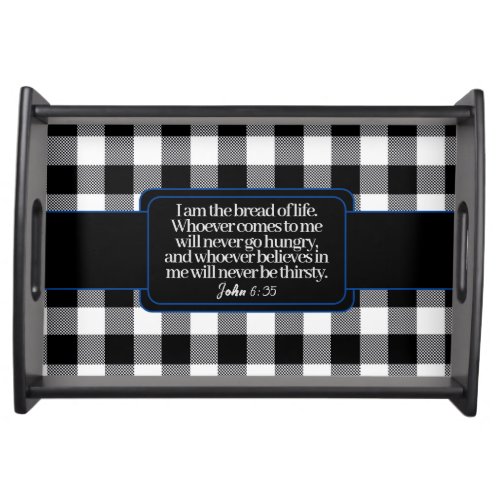 Encouraging Bible Verse Black And White Plaid Serving Tray