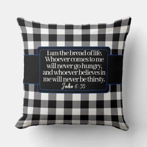 Encouraging Bible Verse Black And White Plaid Throw Pillow