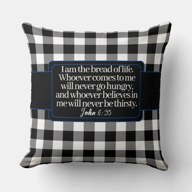 Encouraging Bible Verse, Black And White Plaid Throw Pillow (Front)