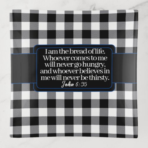 Encouraging Bible Verse Black And White Plaid Trinket Tray