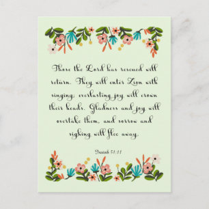 Encouraging Bible Verses Art - Isaiah 51:11 Postcard