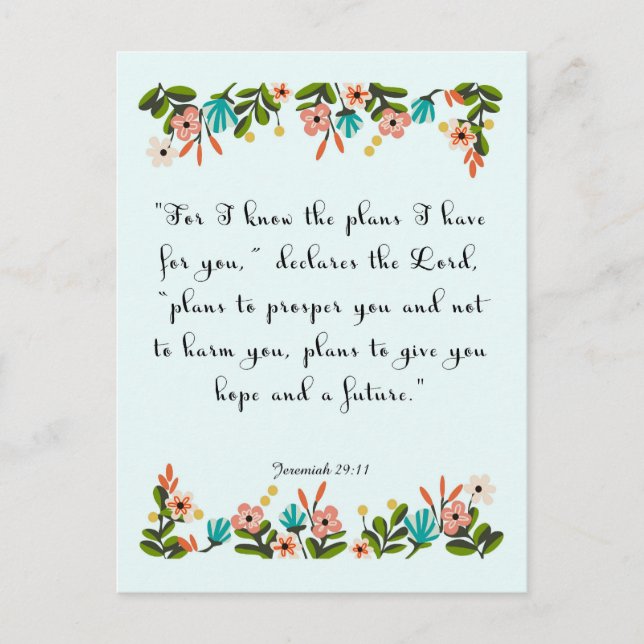 Encouraging Bible Verses Art - Jeremiah 29:11 Postcard (Front)