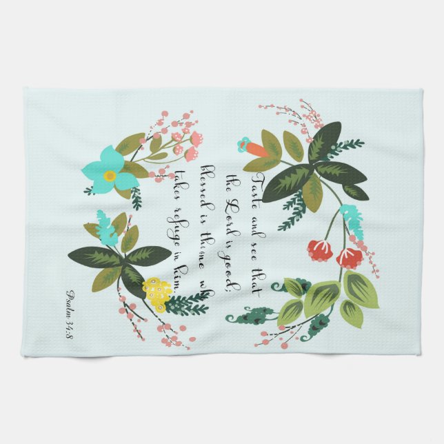 Encouraging Bible Verses Art - Psalm 34:8 Towel (Horizontal)