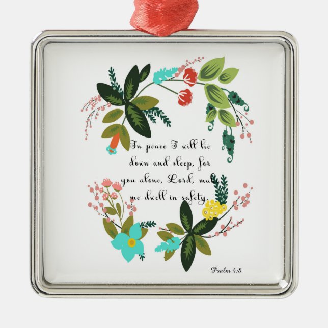 Encouraging Bible Verses Art - Psalm 4:8 Metal Ornament (Front)