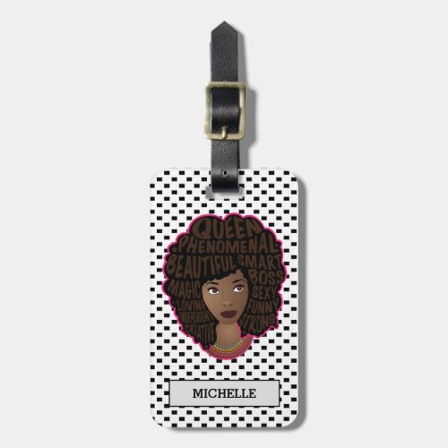 Encouraging Black Women Black  White Polka Dots Luggage Tag