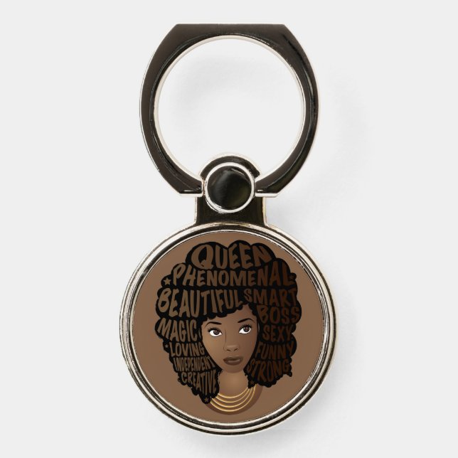 Encouraging Black Women, Brown Phone Ring Stand (Front)