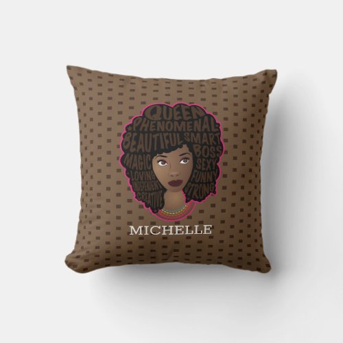 Encouraging Black Women Brown Polka Dots Throw Pillow