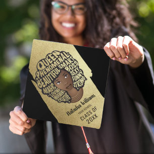 Encouraging Black Women, Gold Stroke Graduation Cap Topper