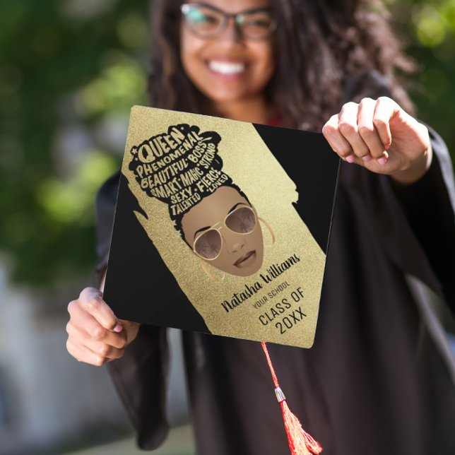 Encouraging Black Women, Gold Stroke, Graduation Graduation Cap Topper (Creator Uploaded)
