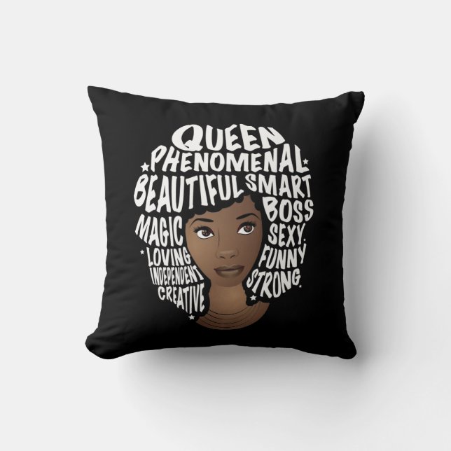 Encouraging Black Women, Natural Hair Beauty Black Throw Pillow (Front)