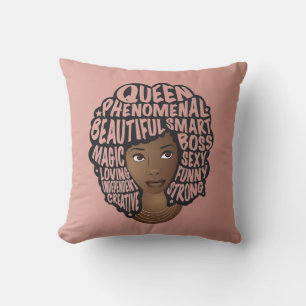 Encouraging Black Women, Natural Hair, Blush Pink Throw Pillow