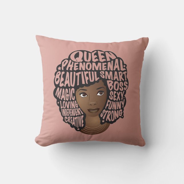 Encouraging Black Women, Natural Hair, Blush Pink Throw Pillow (Front)