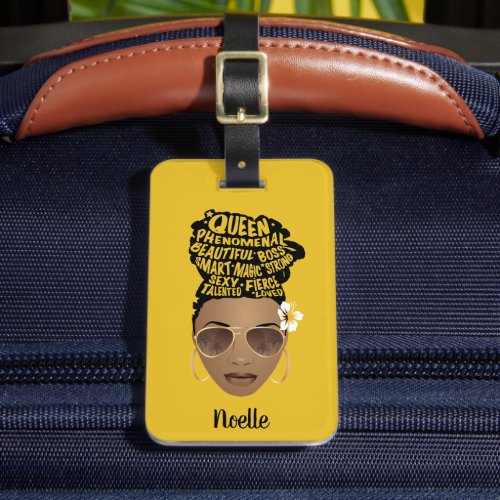 Encouraging Black Women Natural Hair Bun Mustard Luggage Tag