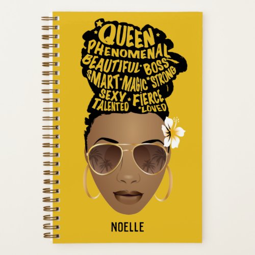 Encouraging Black Women Natural Hair Bun Mustard Notebook