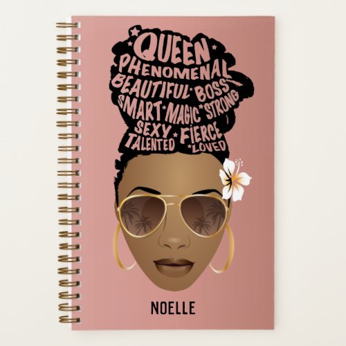 Encouraging Black Women Natural Hair Bun Pink Notebook