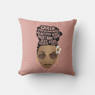 Encouraging Black Women, Natural Hair Bun, Pink Throw Pillow