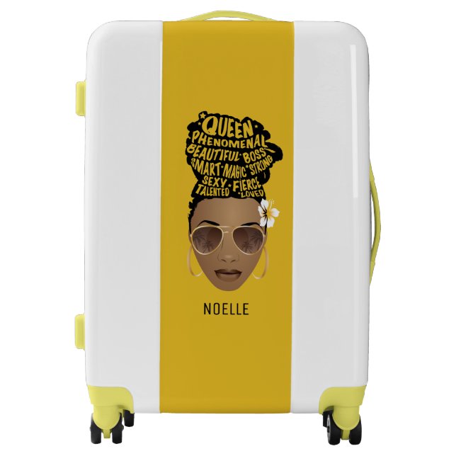 Encouraging Black Women, Natural Hair Bun, Yellow Luggage (Front)
