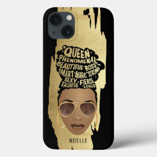 Encouraging Black Women, Natural Hair, Gold Stroke iPhone 13 Case