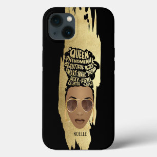 Encouraging Black Women, Natural Hair, Gold Stroke iPhone 13 Case