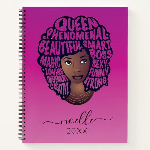 Encouraging Black Women Natural Hair Hot Pink Notebook