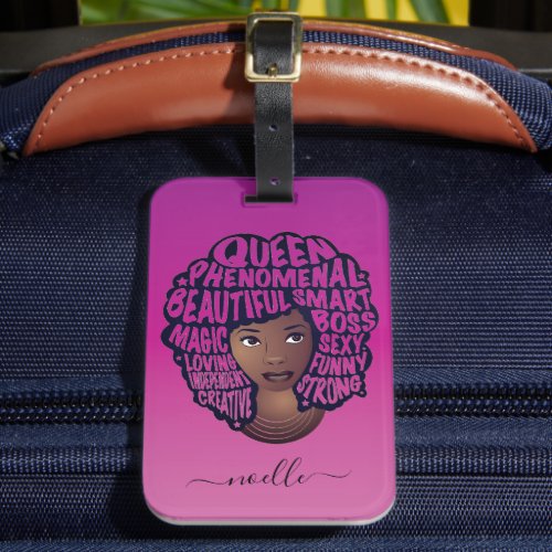 Encouraging Black Women Natural Hair Magenta Pink Luggage Tag