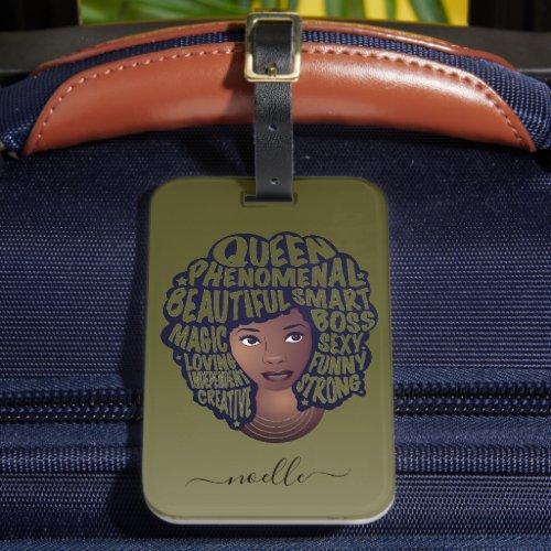 Encouraging Black Women Natural Hair Olive Green Luggage Tag