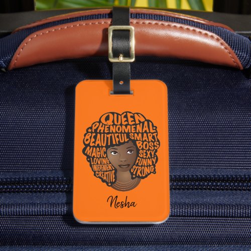 Encouraging Black Women Natural Hair  Orange Luggage Tag