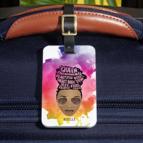 Encouraging Black Women Natural Hair Watercolor Luggage Tag