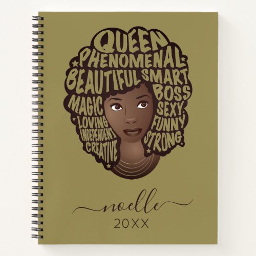 Encouraging Black Women Olive Green Notebook