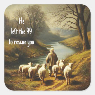 Encouraging Christian Verse Shepherd & Sheep Square Sticker