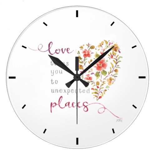 Encouraging Floral Heart Watercolor Large Clock