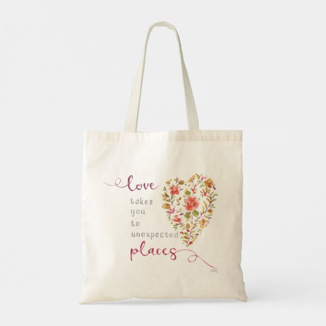 Encouraging Floral Heart Watercolor Tote Bag (Back)