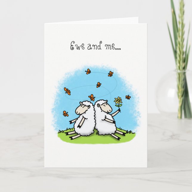 Encouraging friendship card cute sheep cartoon. (Front)