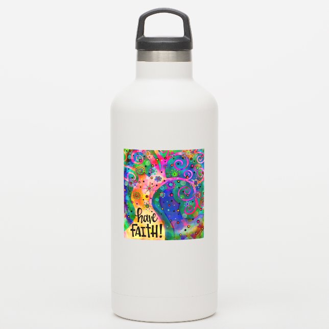   Encouraging Have Faith Fun Colorful Tree Sticker (Waterbottle)