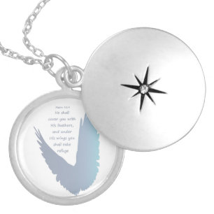 Encouraging Psalm 91 Under His wings Bible Verse Locket Necklace
