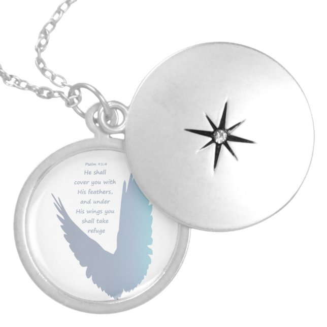 Encouraging Psalm 91 Under His wings Bible Verse Locket Necklace (Front)