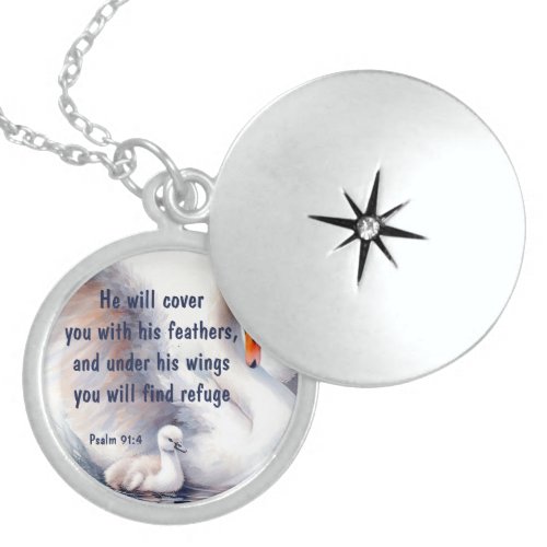 Encouraging Psalm 91 Under His wings Bible Verse Locket Necklace