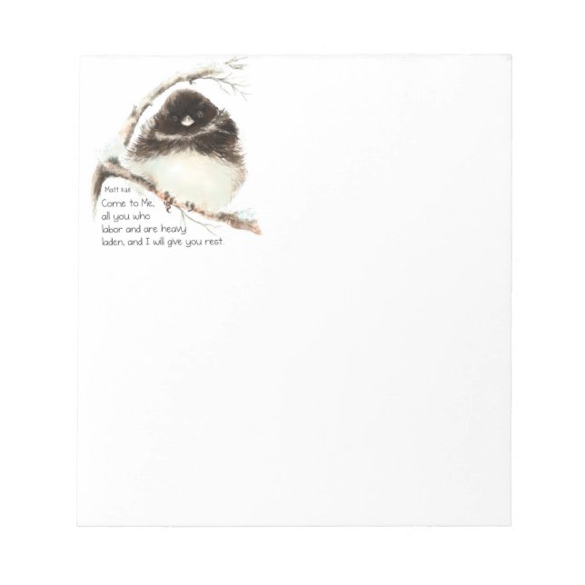 Encouraging, Scripture Matthew 11:28 Cute  Birds Notepad (Front)