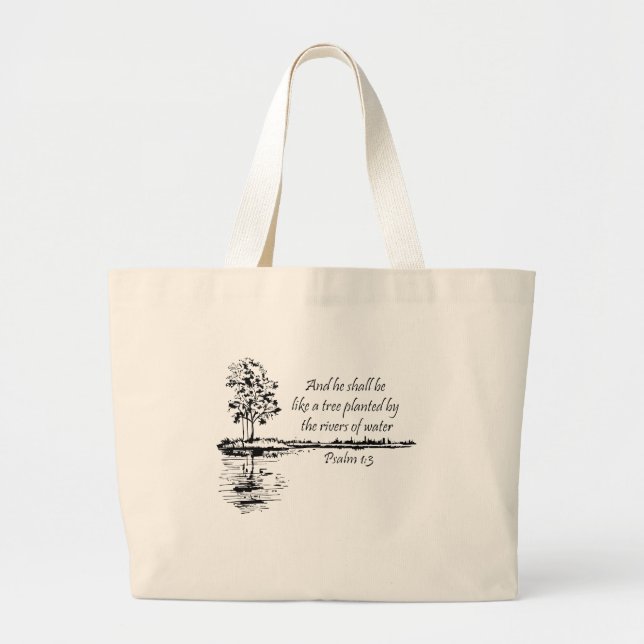 Encouraging Scripture Psalm 1:3  Large Tote Bag (Front)