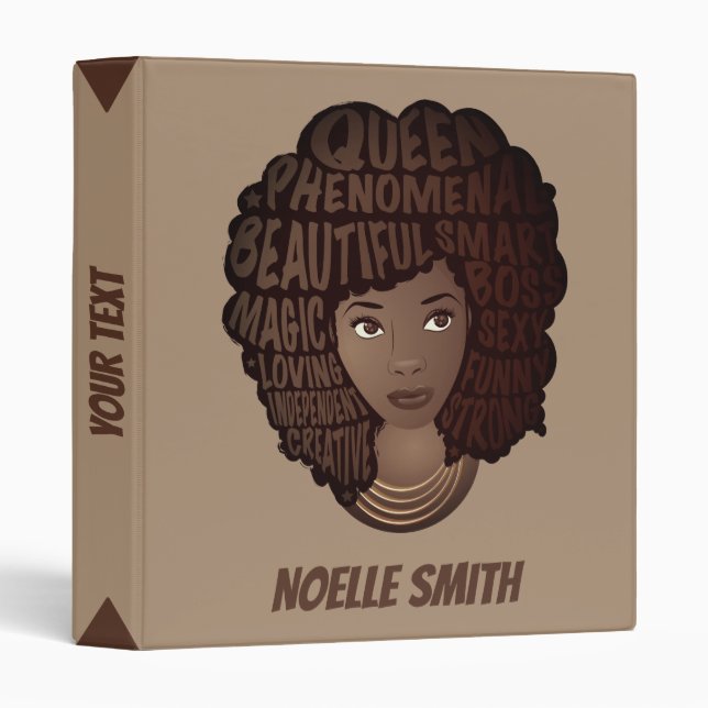 Encouraging Women, Natural Hair Beauty, Brown 3 Ring Binder (Front/Spine)