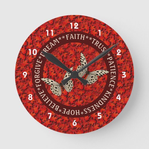 Encouraging Words Fall Leaves Inspirational       Round Clock