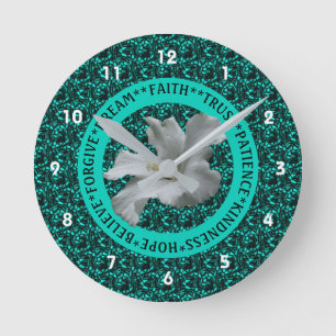 Encouraging Words Hibiscus Inspirational Round Clock