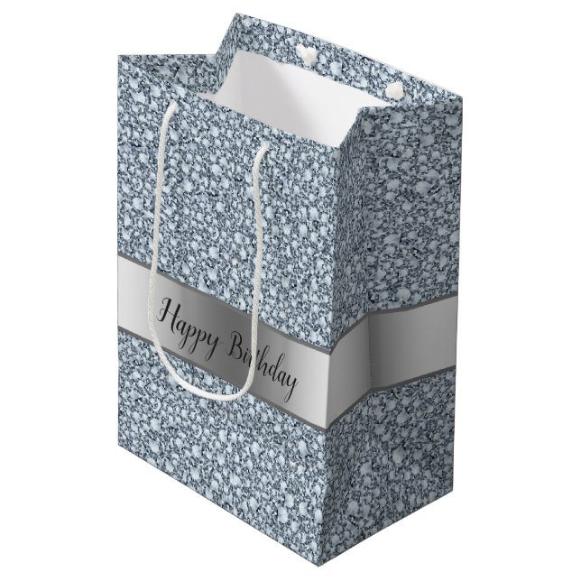 Encrusted Diamonds Look- Happy Birthday Medium Gift Bag (Front Angled)