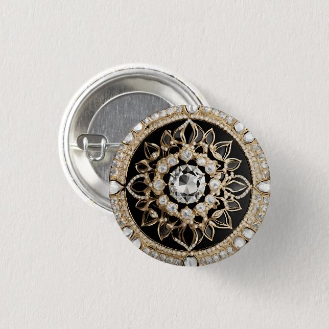 Encrusted white diamonds and gold circle mandala button (Front & Back)